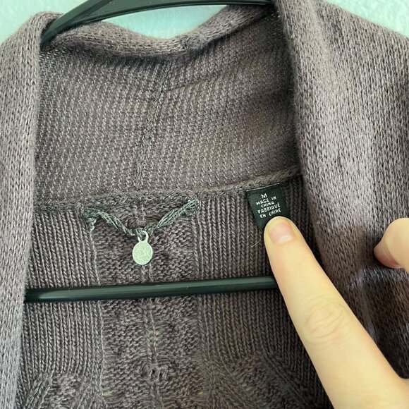 Knitted & Knotted Open Front Cardigan Long Line Cotton Cashmere Blend Purple Med - Picture 5 of 14
